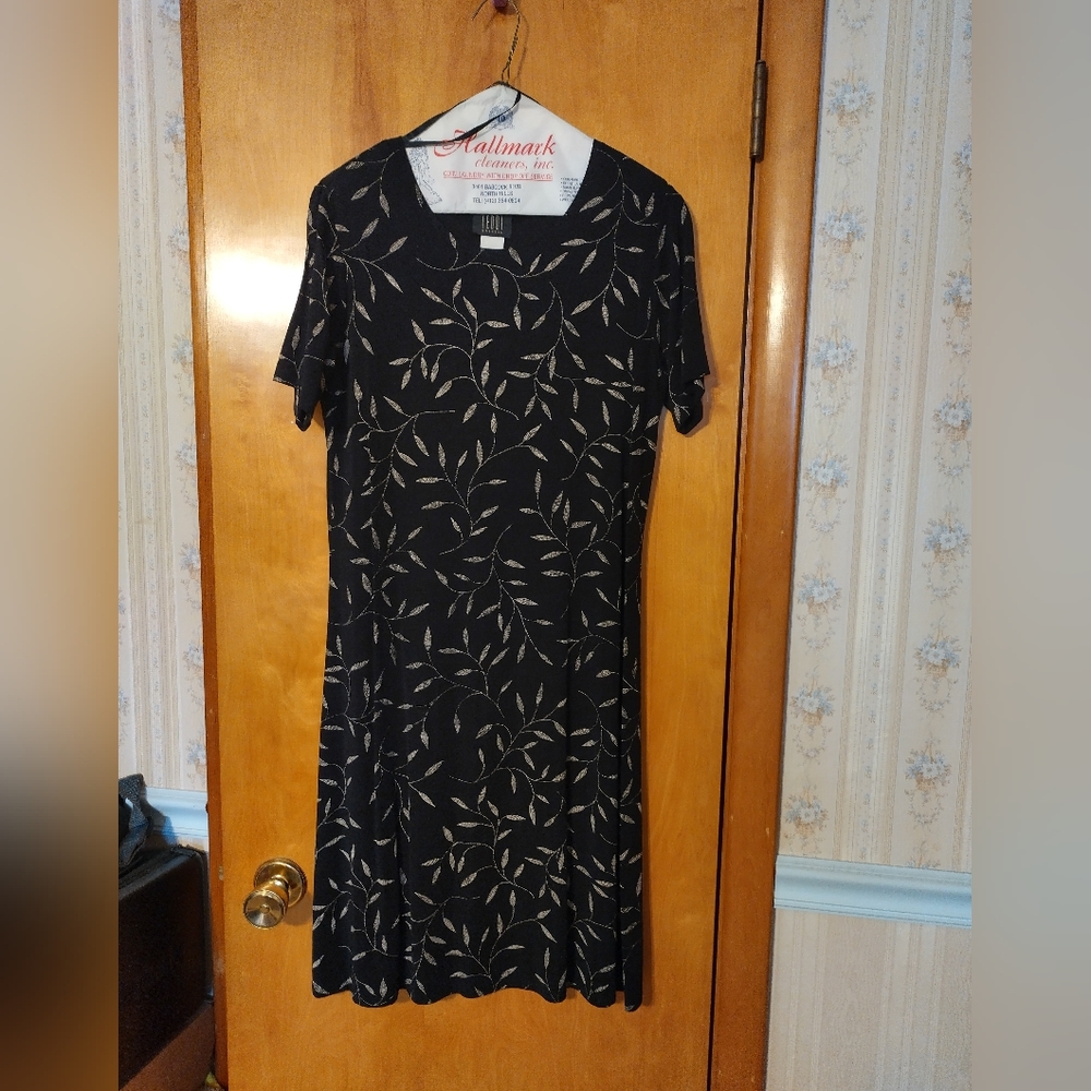 Teddi Black Dress with Gold Leaf Pattern
